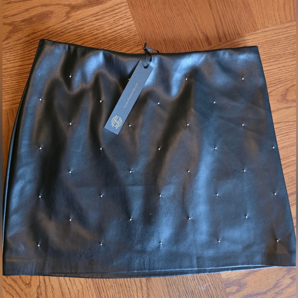 House of Harlow 1960 Black Studded Faux Leather Mini Skirt